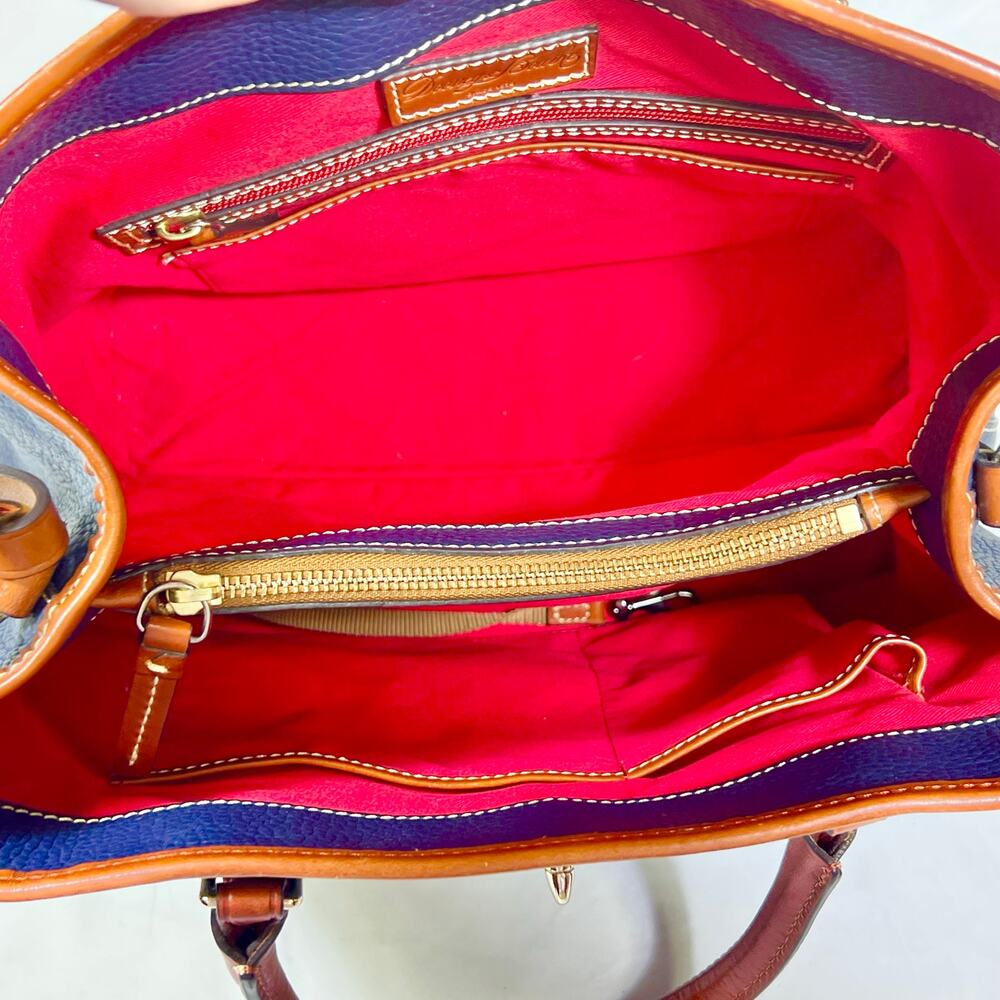 Dooney & Bourke Pebble Grain Perry Satchel Blue w/ Caramel Trim Gold Red Lining - Picture 8 of 14